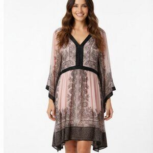 Cache Vintage Kimono Dress Sheer Unique Rare Pink and Black sz M/L Whimsigoth